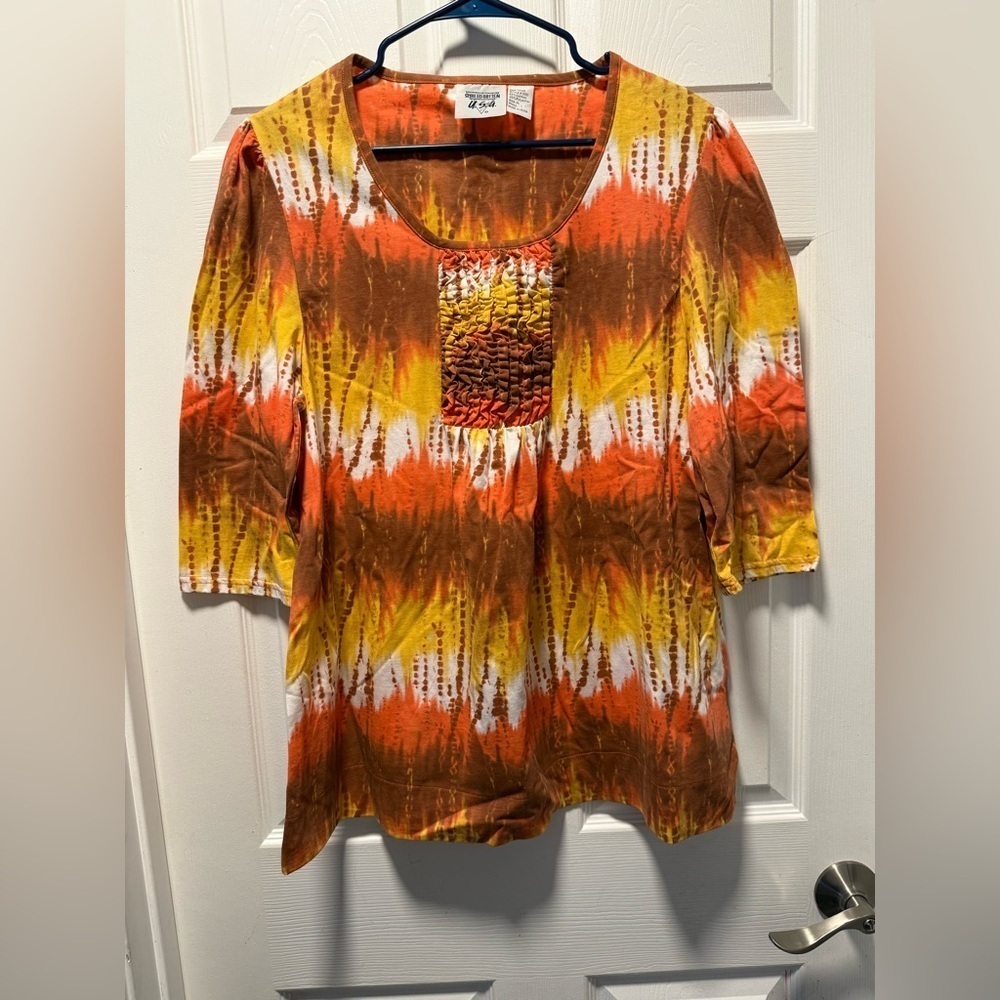 Spoiled Rotten U.S.A Tie-dye Pattern 3/4 Sleeve Women’s Top XL